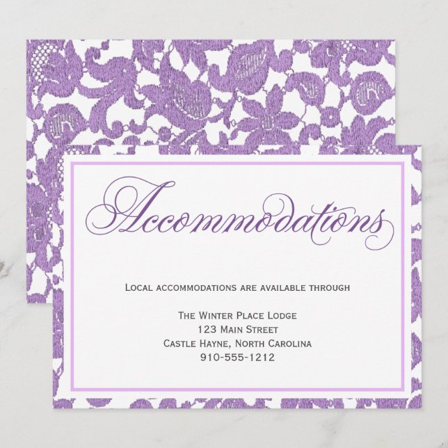 Tarjeta de alojamiento Boda Lavender Lace (Anverso / Reverso)
