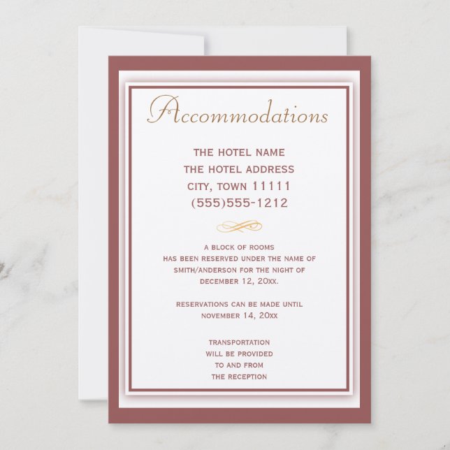 Tarjeta de alojamiento Boda Marsala (Anverso)