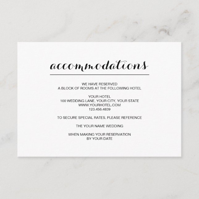 Tarjeta de alojamiento Boda simple y elegante (Anverso)