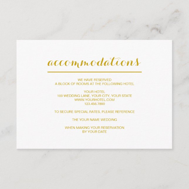 Tarjeta de alojamiento Boda simple y elegante (Anverso)