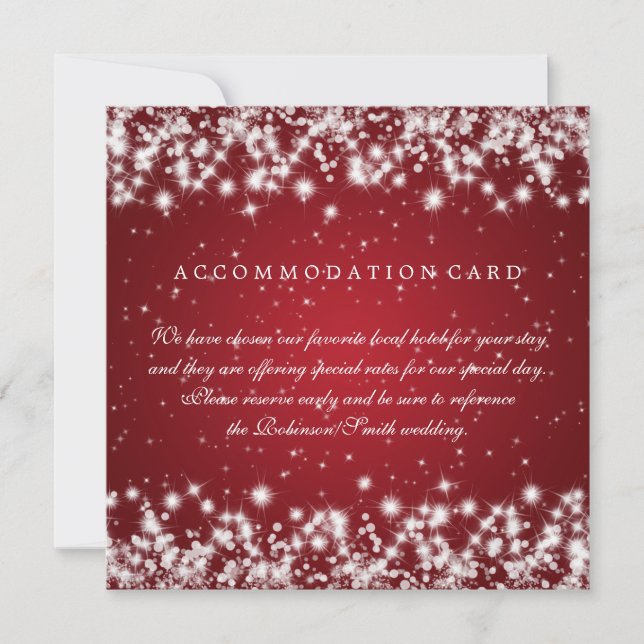 Tarjeta de alojamiento Boda Winter Sparkle Red (Anverso)