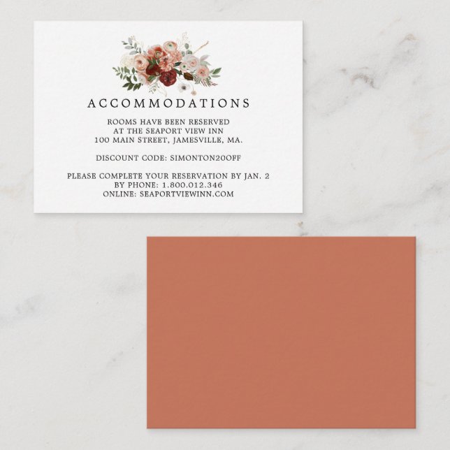 Tarjeta De Alojamiento Boho Floral Boda (Anverso / Reverso)