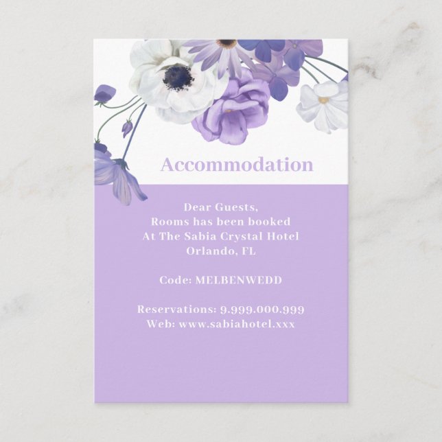 Tarjeta De Alojamiento De Boda Púrpura Floral (Anverso)