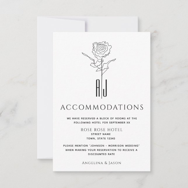 Tarjeta de alojamiento de boda simple (Anverso)