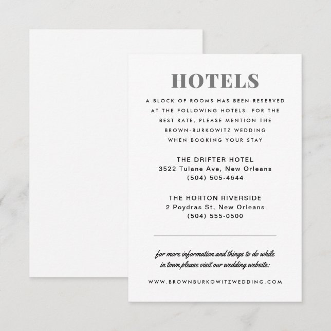 Tarjeta de alojamiento de hotel en blanco y negro (Anverso / Reverso)