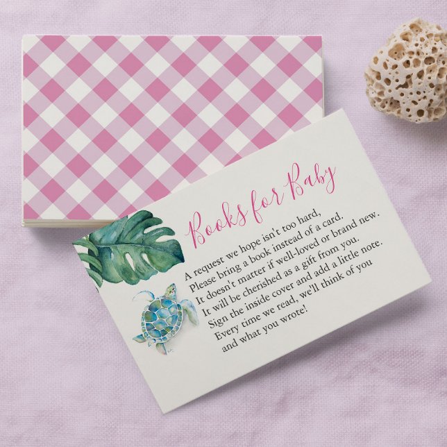 Tarjeta De Alojamiento De Invitación Para Bebés (baby shower invitation insert card books for baby watercolor tropical sea turtle art and pink )