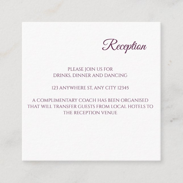 Tarjeta De Alojamiento De Recepción De Boda Morada (Anverso)