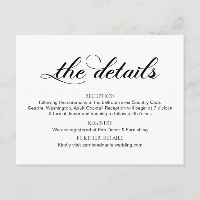 Tarjeta De Alojamiento De Swirl Typography Boda (Anverso)