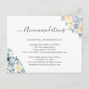 Tarjeta de alojamiento floral azul de vainilla