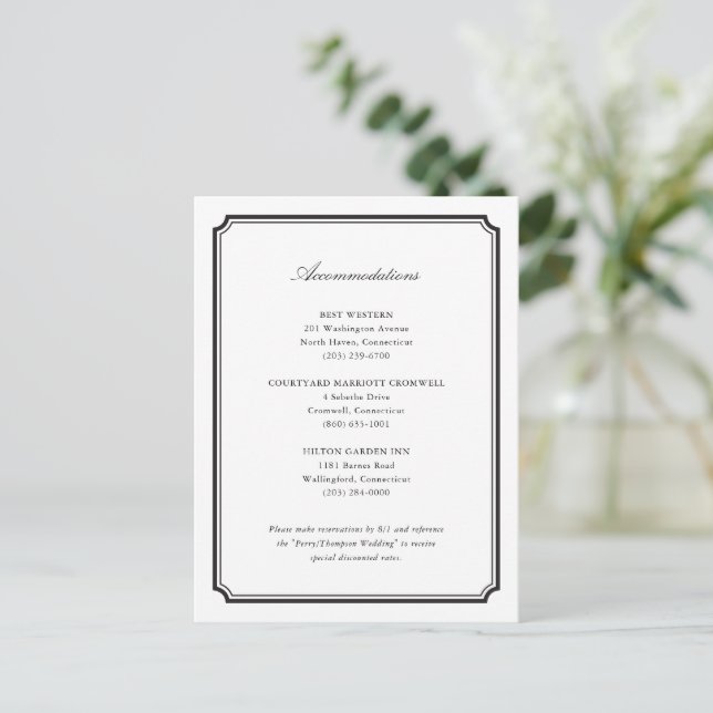 Tarjeta de alojamiento formal para invitaciones a  (Anverso de pie)