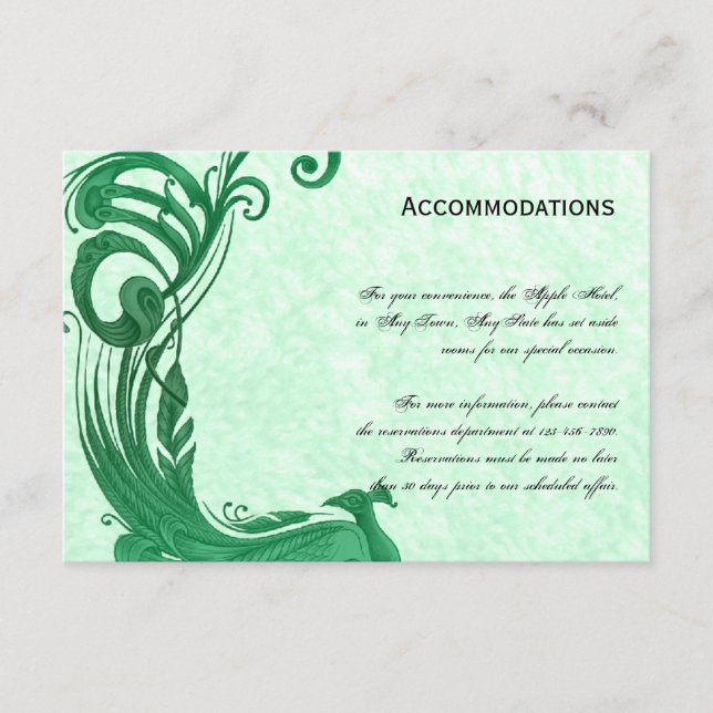 Tarjeta de Alojamiento Green Vintage Peacock (Anverso)