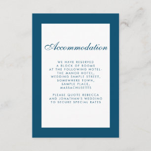 Tarjeta de alojamiento mínima de Boda azul