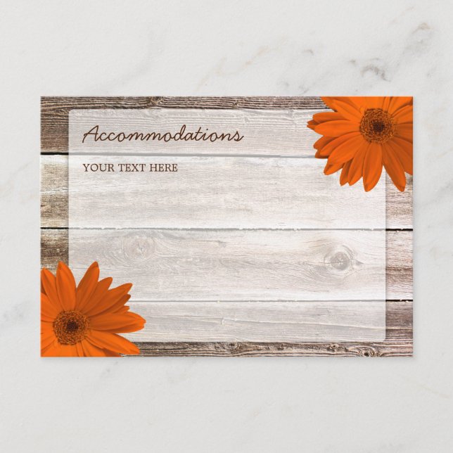 Tarjeta de alojamiento naranja Daisy Barn Wood Bod (Anverso)