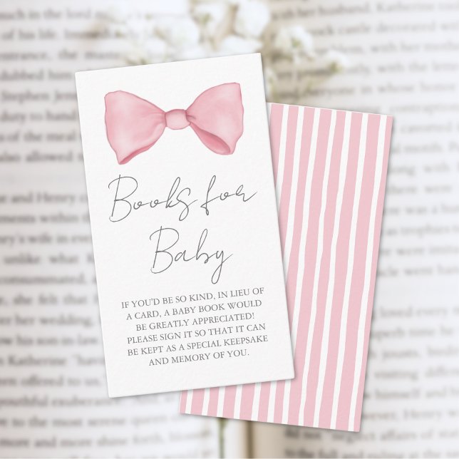 Tarjeta De Alojamiento Para Bebés Rosados Baby Sho (Pink Bow Baby Shower Books For Baby Enclosure Card)