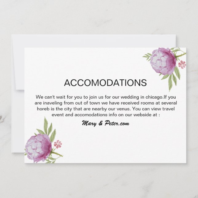 Tarjeta de alojamiento para bodas (Anverso)