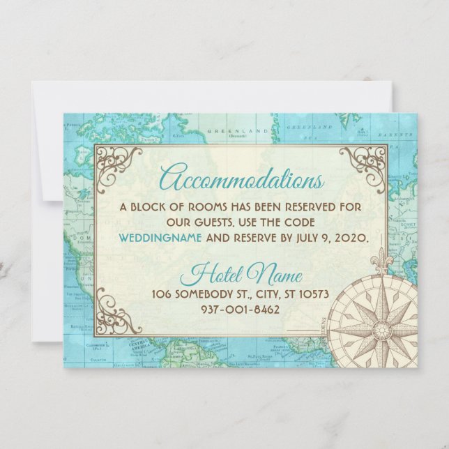 Tarjeta de alojamiento para Bodas de viajes (Anverso)