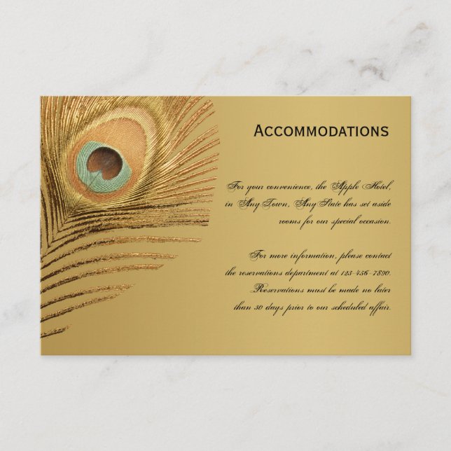 Tarjeta de Alojamiento para el Pavo Real Dorado (Anverso)