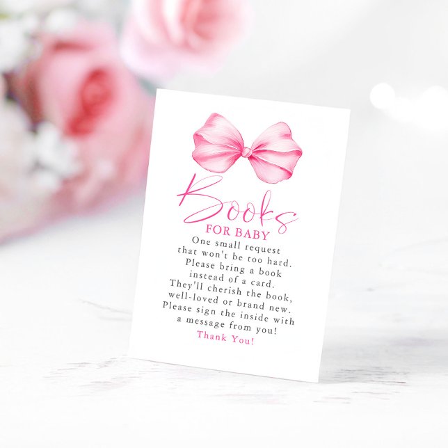 Tarjeta De Alojamiento Para Solicitud De Bebé Rosa (Pink Bow Books For Baby Request Cards)