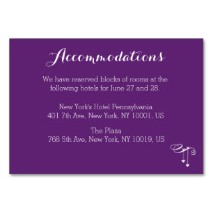Tarjeta de alojamiento personalizada con Boda púrp