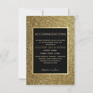 Tarjeta de alojamiento purpurina Gold y Black Boda