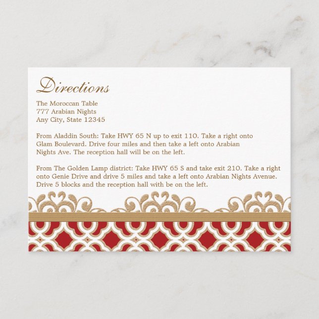 Tarjeta de Alojamiento Red Gold Moroccan Direction (Anverso)