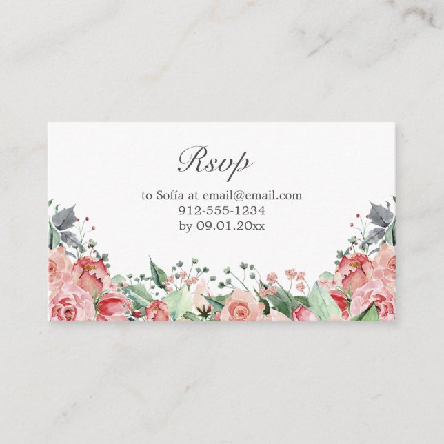 Tarjeta De Alojamiento RSVP De Quinceañera Elegant (Anverso)
