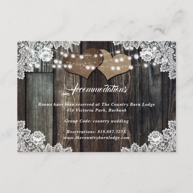 Tarjeta de alojamiento Rustic Country Wedding Hote (Anverso)
