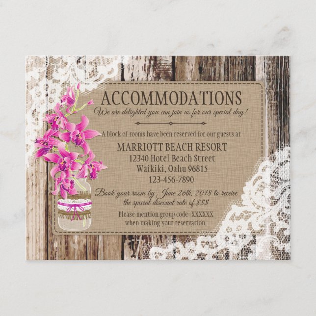 Tarjeta de alojamiento Rustic Orchid Wood Lace (Anverso)