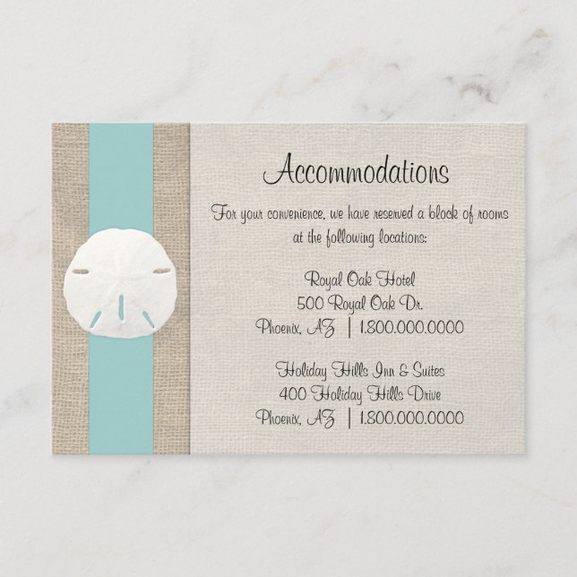 Tarjeta de alojamiento Sand Dollar Beach Wedding (Anverso)