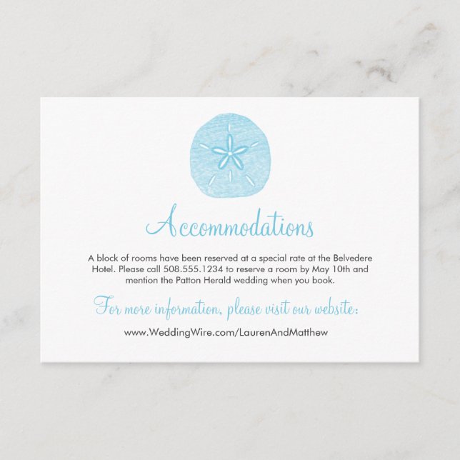 Tarjeta de alojamiento Sand Dollar Beach Wedding (Anverso)