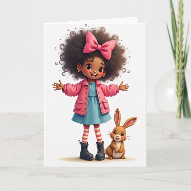 Tarjeta de amiga niña feliz (Anverso)