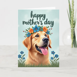 Tarjeta de amigo canino con corona floral