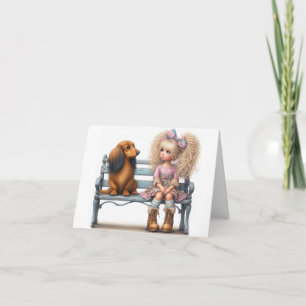 Tarjeta de amigo dachshund caprichoso de pelo larg