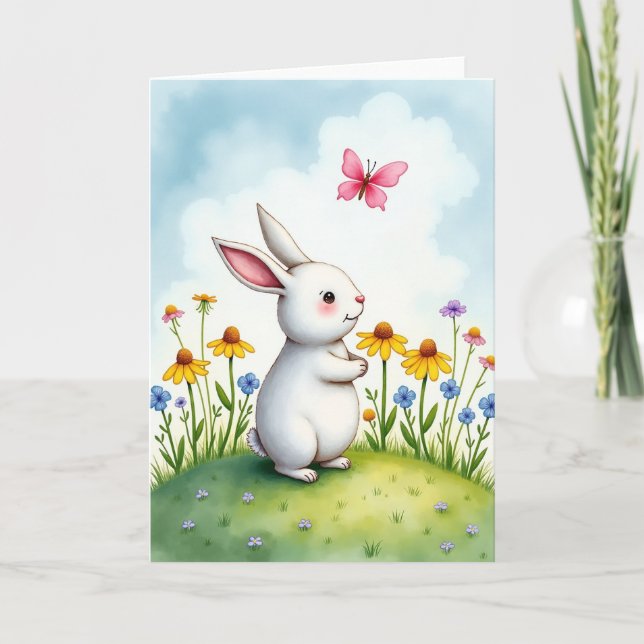 Tarjeta de amigo de conejo y mariposa (Anverso)