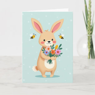 Tarjeta de amigo de flor de conejito