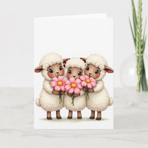 Tarjeta de amigo de flores de ovejas dulces