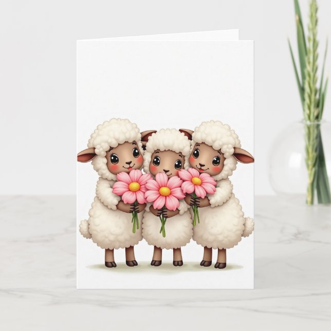 Tarjeta de amigo de flores de ovejas dulces (Anverso)