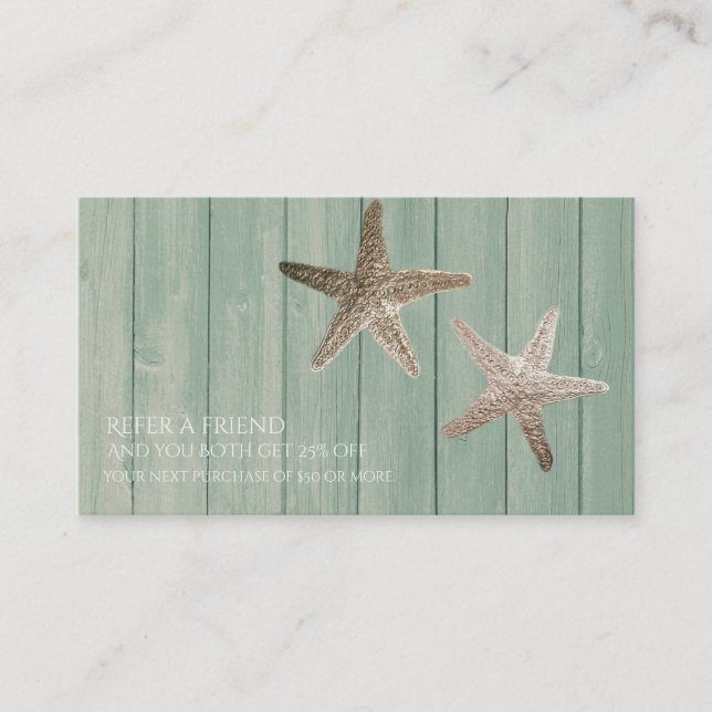 Tarjeta de amigo de Golden Starfish & Wood Beach (Anverso)