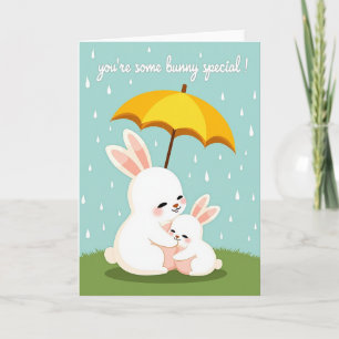 Tarjeta de amigo especial de conejos bajo la lluvi