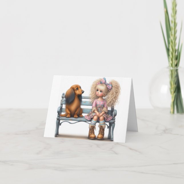 Tarjeta de amigo Long Hair Whimsical Dachshund (Anverso)