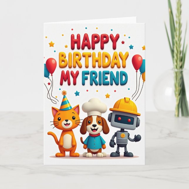 Tarjeta de amigos animales alegres (Anverso)