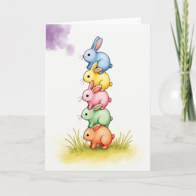 Tarjeta de amigos animales apilados (Anverso)