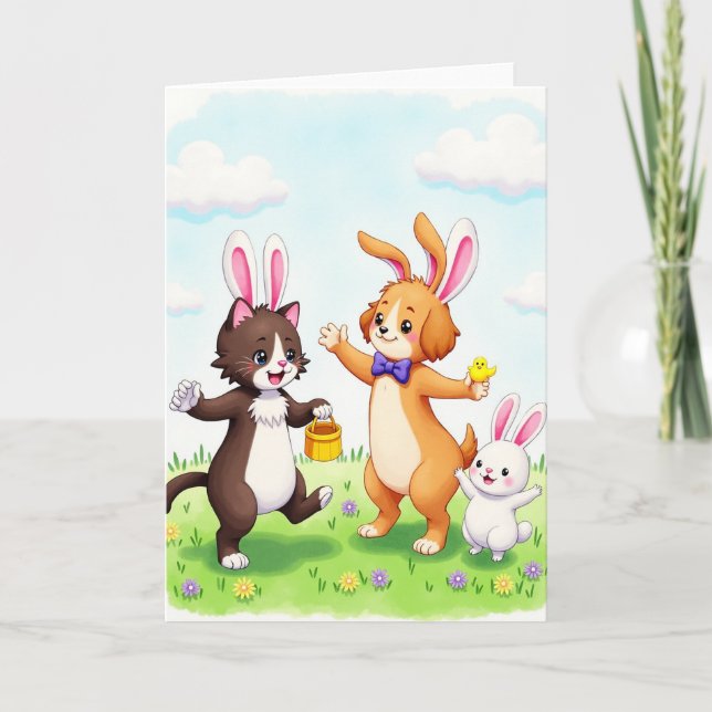Tarjeta de Amigos Animales de Primavera (Anverso)
