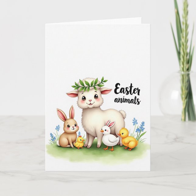 Tarjeta de amigos animales lindos de primavera (Anverso)
