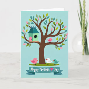 Tarjeta de amigos de pájaros del árbol azul del ci