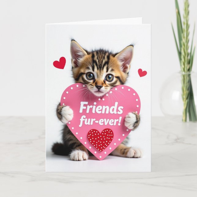 Tarjeta de amigos para siempre con corazón de gati (Anverso)