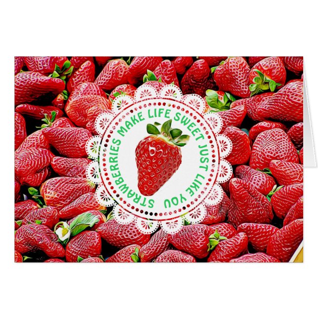 Tarjeta de amistad Cute Strawberry (Anverso (Horizontal))