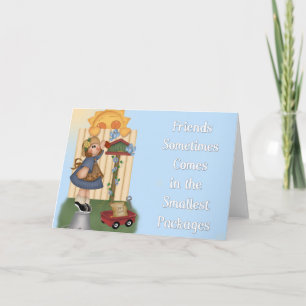 Tarjeta de amistad d1 - Chica alimentando aves azu