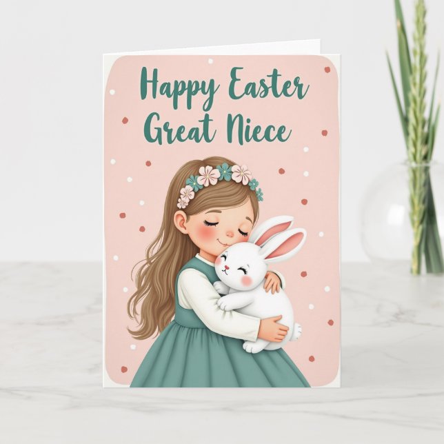 Tarjeta de amistad de niña y conejo (Anverso)