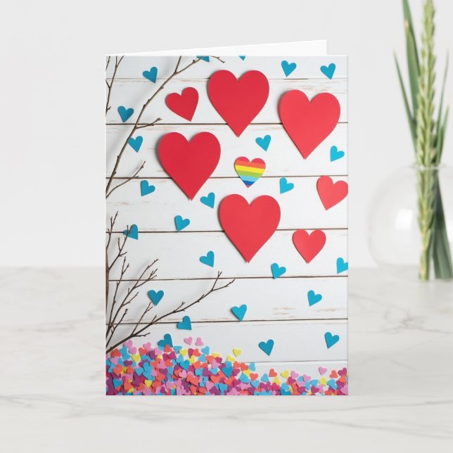 Tarjeta de amor artística con corazones inclusivos (Anverso)